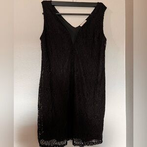 Adara Black Lace Scoop V-Neck Sleeveless Dress Vacay spring Summer Cocktail